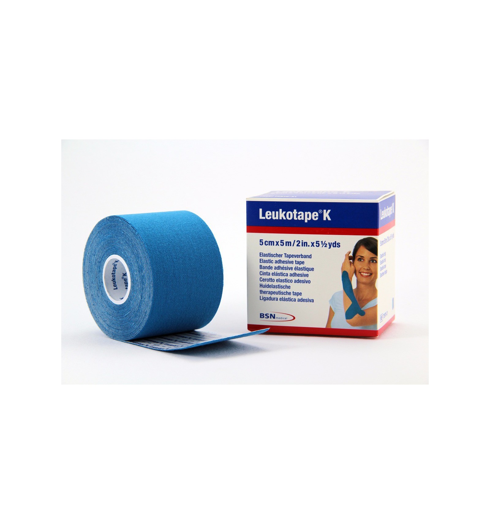 Cinta Elastica Adhesiva Leukotape K para Vendaje Neuromuscular Color Azul X 5M