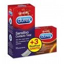 PACK PRESERVATIVOS DUREX SENSITIVO CONTACTO TOTAL 12u + PRESERVATIVOS DUREX REAL FEEL 3u