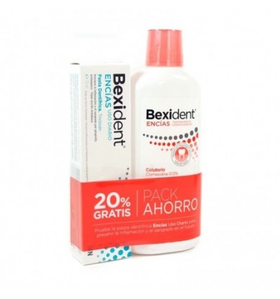 PACK COLUTORIO BEXIDENT ENCIAS CON CLORHEXIDINA 500ml + PASTA DENTAL BEXIDENT ENCIAS 75ml