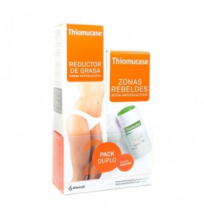 PACK CREMA ANTICELULITICA THIOMUCASE REDUCTOR DE GRASA 200ml +STICK ANTICELULITICO THIOMUCASE ZONAS REBELDES 75ml