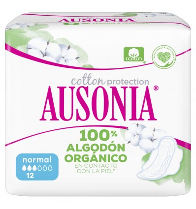 Compresas de Algodon Organico Ausonia Cotton Protection Normal con Alas 12U