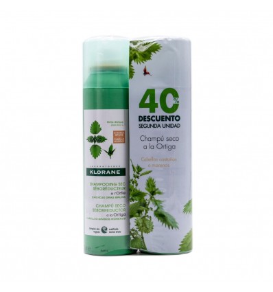 PACK CHAMPU SECO KLORANE A LA ORTIGA CABELLOS CASTAÑOS 2x150ml